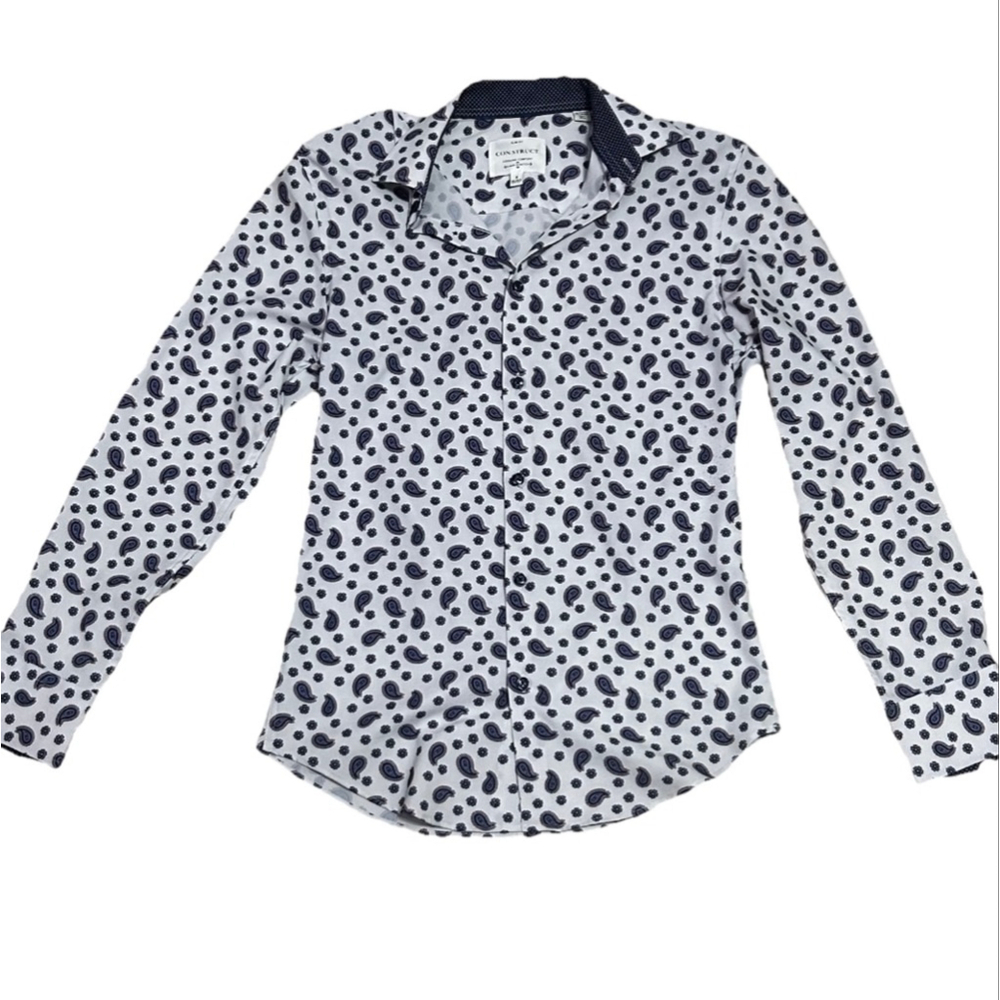 Men's Con.Struct Button Down Shirt Size S White Blue Paisley